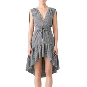Christian Pellizzari Striped High Low Dress Sleeveless Ruffle Hem Black White S